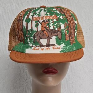 Rare Indian Trees Of Mystery Orange Vintage Native Trucker Hat Snap Back Classic